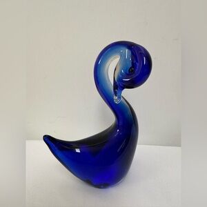 Vintage Cobalt Blue Glass Swan Figurine Paperweight